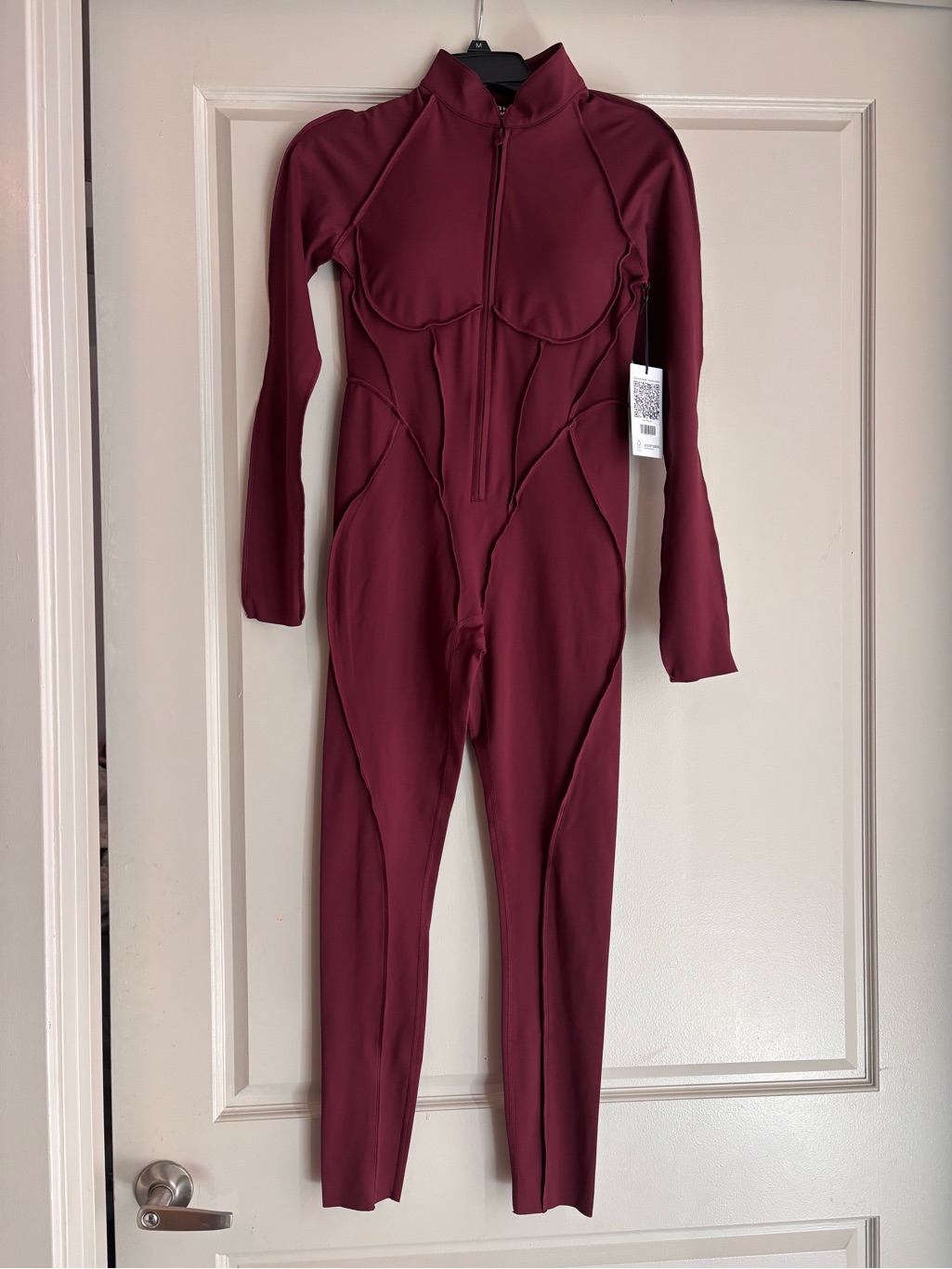 Fitted Long Sleeve Burgundy Jumpsuit
